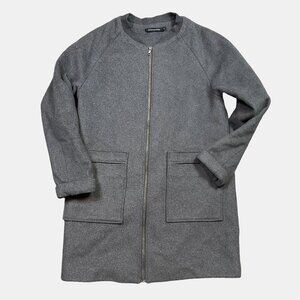 Monoprix Femme Grey Minimalist Full Zip Wool Blend Coat FR 40 / US Wmns Medium